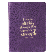 All This Through Him Philippians 4:13 Bible Verse Purple Faux Leather Journal w/Ribbon Handy-sized Flexcover Inspirational Notebook w/Ribbon, Lined Pages, Gilt Edges, 5.5 x 7 Inches