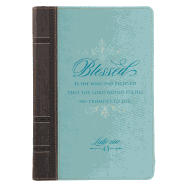 Christian Art Gifts Blue Faux Leather Journal | Blessed Is She Luke 1:45 Bible Verse | Flexcover Inspirational Zippered Notebook w/Ribbon and Lined Pages, 6.5 x 8.75 Inches