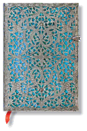 Maya Blue Midi Lined Hardcover Journal, 240pg, 120GSM by Paperblanks (Silver Filigree Collection)