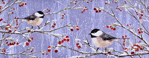 Snowy Chickadees Panoramic Boxed Holiday Cards (20 cards, 21 self-sealing envelopes)