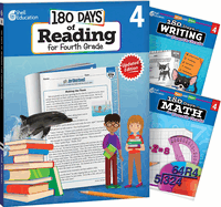 180 Days of Practice for 4th Grade (Set of 3), Assorted Fourth Grade Workbooks for Kids Ages 8-10, Includes 180 Days of Reading, 180 Days of Writing, 180 Days of Math