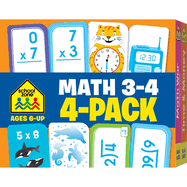 School Zone - Math 3-4 Flash Cards 4 Pack - Ages 6 and Up, 3rd Grade, 4th Grade, Multiplication, Division, Time and Money, and More (Flash Card 4-pk)
