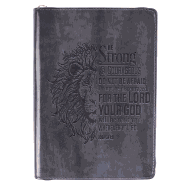 Be Strong and Courageous Joshua 1:9 Bible Verse Grey Faux Leather Journal Inspirational Zippered Notebook w/Ribbon and Lined Pages, 6.5 x 8.75 Inches