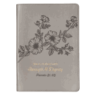 Christian Art Gifts Grey Faux Leather Journal | Strength and Dignity - Proverbs 31 Woman Bible Verse | Slim Line Flexcover Inspirational Notebook w/Ribbon Marker, 240 Lined Pages, 6 x 8.5 x .8 Inches