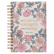 Christian Art Gifts Journal w/Scripture The Lord is My Strength Psalm 118:14 Bible Verse Pink Rose 192 Ruled Pages, Large Hardcover Notebook, Wire Bound