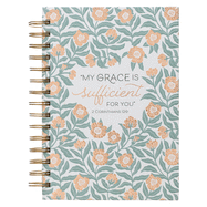 Christian Art Gifts Journal w/Scripture My Grace Is Sufficient For You 2 Corinthians 12:9 Bible Verse Gold Floral 192 Ruled Pages, Large Hardcover Notebook, Wire Bound