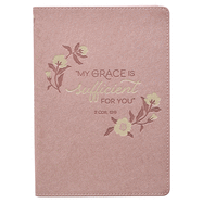 Christian Art Gifts Classic Journal My Grace is Sufficient 2 Corinthians 12:9 Rose Inspirational Scripture Notebook, Ribbon Marker, Pink Faux Leather Flexcover, 336 Ruled Pages