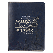 Christian Art Gifts Classic Handy-sized Journal Wings Like Eagles Isaiah 40:11 Bible Verse Inspirational Scripture Notebook w/Ribbon, Faux Leather Flexcover 240 Ruled Pages, 5.7' x 7', Navy Blue