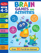 Evan-Moor Brain Games and Activities for Kids, Ages 4-5, Workbook, Hidden Pictures, Mazes, Sticker Activities, Logic Puzzles, Drawing, Critical Thinking, Audio, Alphabet, Word Families, Counting