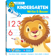 School Zone - Kindergarten Write & Reuse Workbook - Ages 5 to 6, Spiral Bound, Write-On Learning, Wipe Clean, Includes Dry Erase Marker, Early Math, and More (School Zone Write & Reuse Workbook)