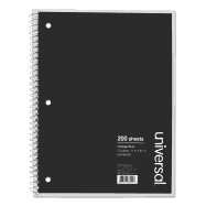 Universal 66500 5 Sub. Wirebound Notebook, 11 x 8 1/2, College Rule, 200 Sheets, Black Cover