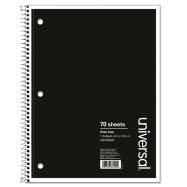 Universal 66620 1 Sub. Wirebound Notebook, 10 1/2 x 8, Wide Rule, 70 Sheets, Black Cover